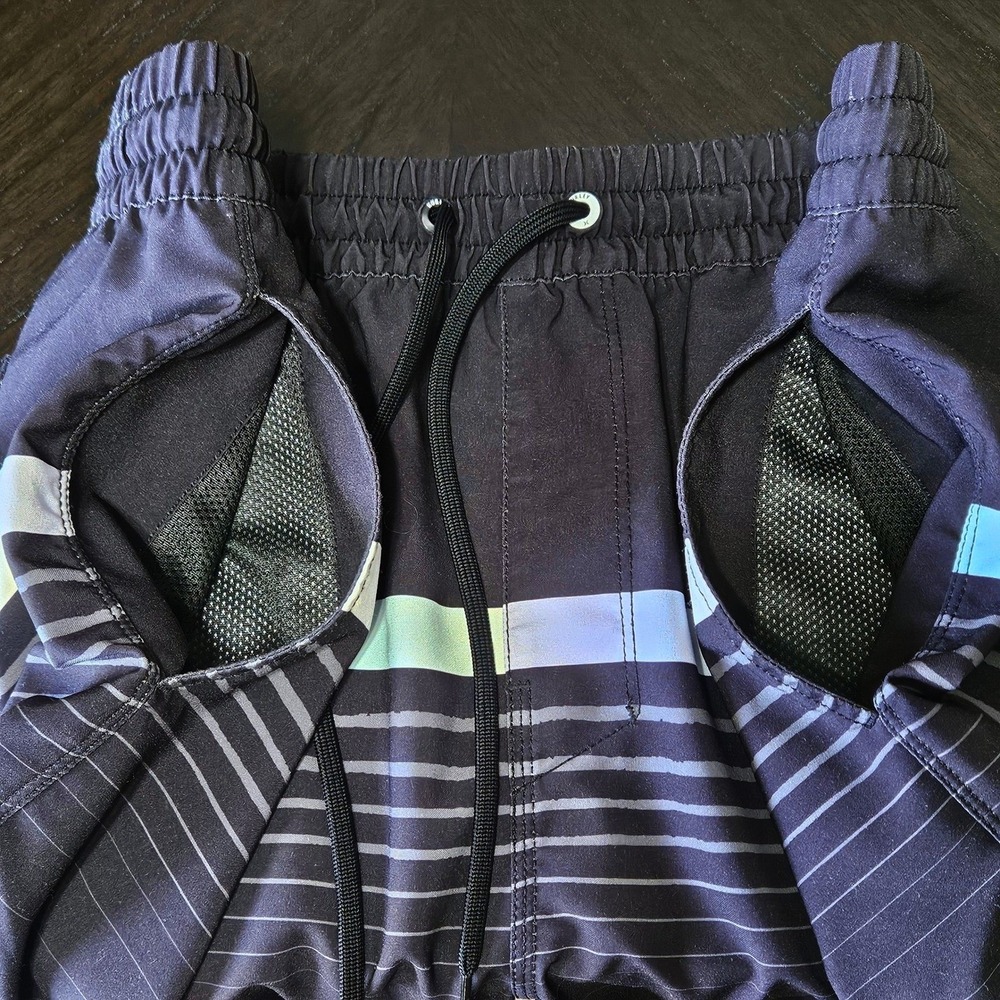 Hurley Men's Cannonball Volley Shorts Black Striped Swim Trunks Size L Gorpcore - Picture 6 of 15